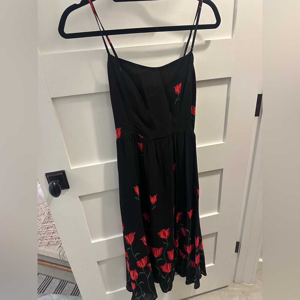 Reformation Black and Red Floral Midi Dress